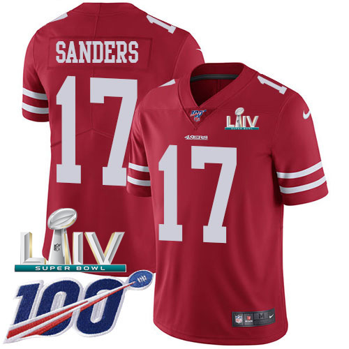 San Francisco 49ers Nike 17 Emmanuel Sanders Red Super Bowl LIV 2020 Team Color Youth Stitched NFL 100th Season Vapor Limited Jersey